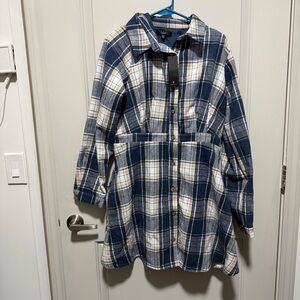 Blue Plaid Button-Up Shirt Dress Lulus NWT